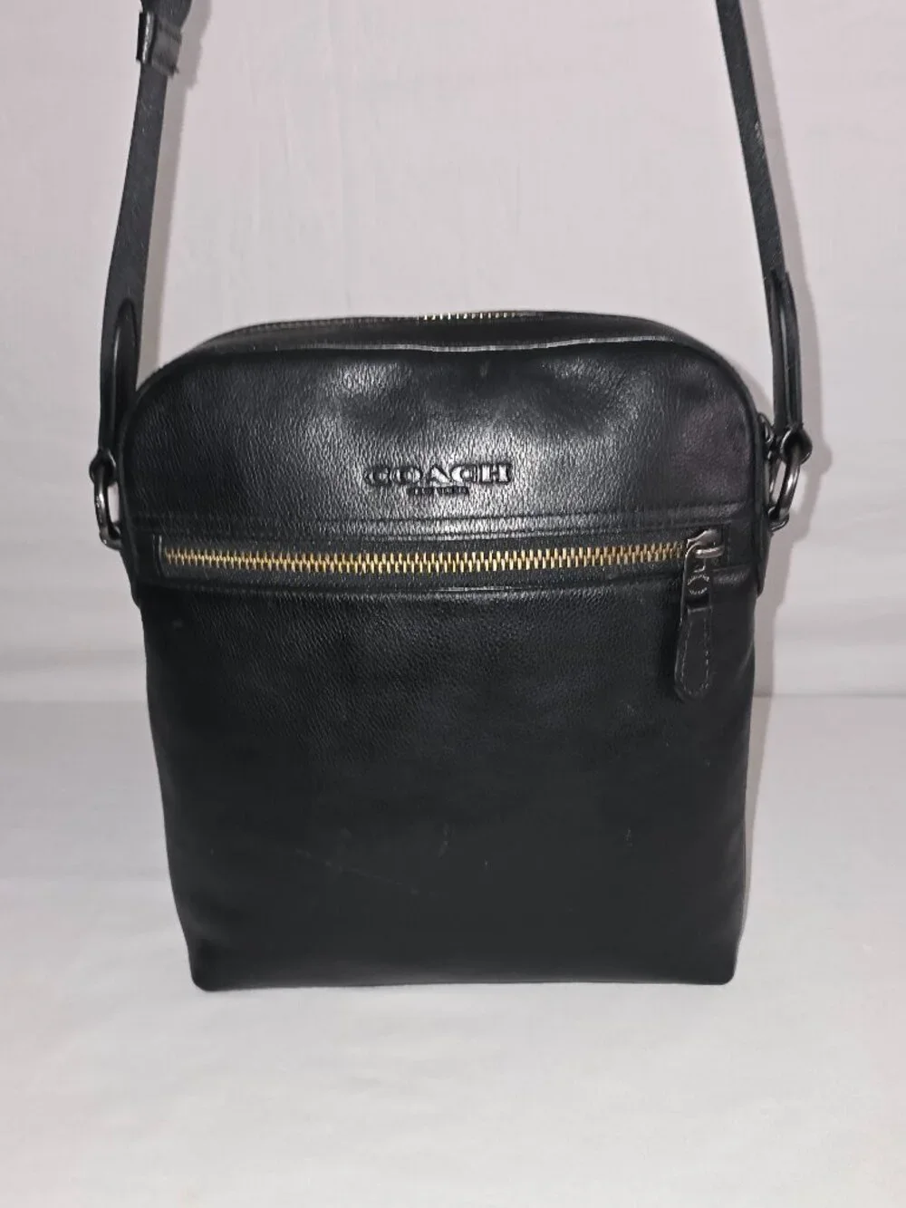 Coach Houston Men's Black Pebbled Leather Crossbody Flight Bag F68014